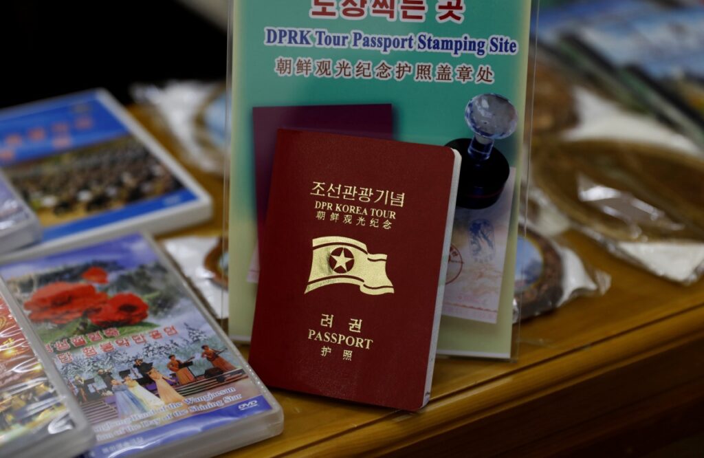 A North Korean tour passport is seen at a souvenir shop at Juche Tower in Pyongyang, North Korea, one 11th September 2018.
