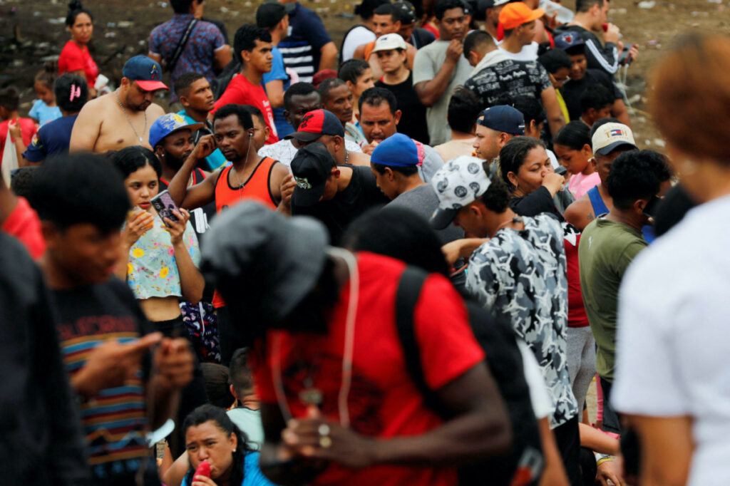 Migrants heading to the US wait at the Migrants Reception Station in Lajas Blancas, Darien province, Panama, on 23rd September, 2023