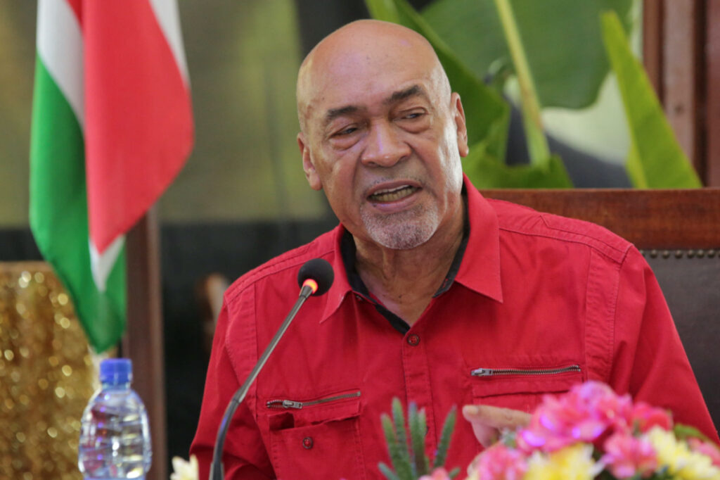 Former Suriname president Desi Bouterse speaks during a news conference after the Court Martial of Suriname confirmed a 20-year jail sentence for his involvement in the murder of 15 people while he ruled in 1982 during his military government, in Paramaribo, Suriname, on 31st August, 2021.