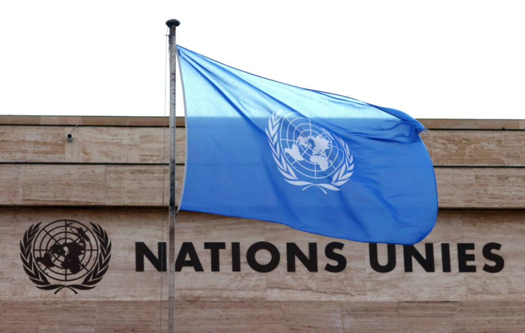 A flag is seen on a building during the Human Rights Council at the United Nations in Geneva, Switzerland, on 27th February, 2023.