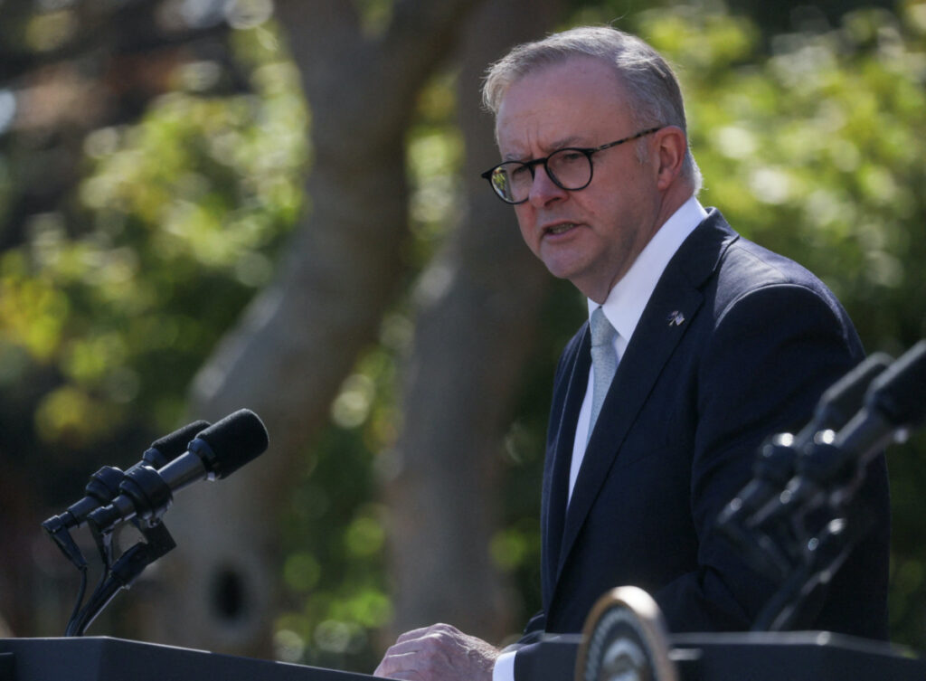 Australia’s Prime Minister Anthony Albanese addresses a joint press conference with US President Joe Biden in the Rose Garden at the White House in Washington, US, on 25th October, 2023.