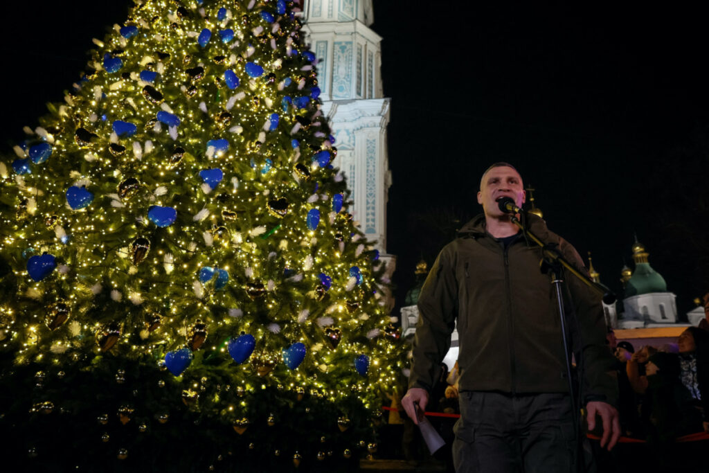 Mayor of Kyiv Vitali Klitschko visits Sofiyska Square, where a Christmas tree was lighted, in front of the Saint Sophia Cathedral, amid Russia's attack on Ukraine, in Kyiv, Ukraine, on 6th December, 2023