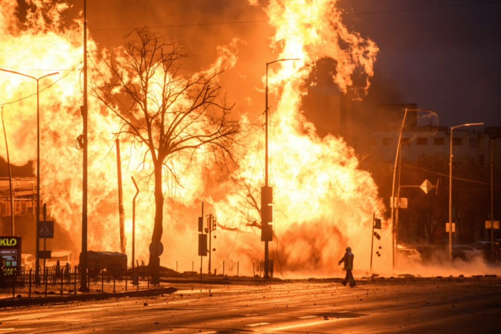 A fire is seen after a Russian missile strike, amid Russia's attack on Ukraine, in Kyiv, Ukraine on 2nd January, 2024.