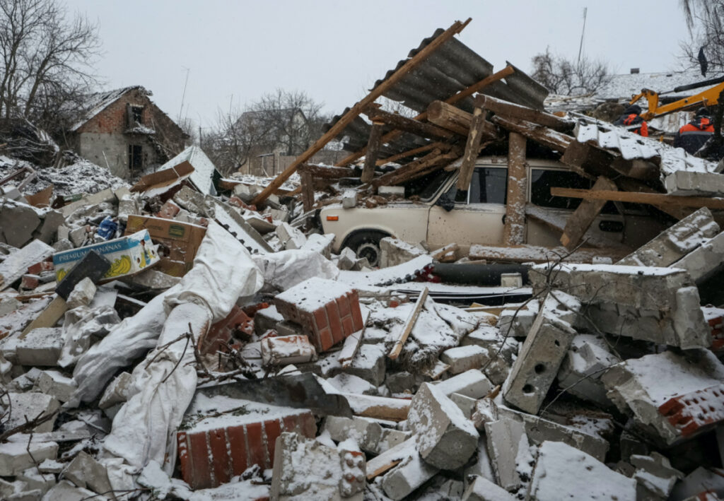 A view shows a house destroyed in a Russian missile strike in the town of Zmiiv, amid Russia's attack on Ukraine, in Kharkiv region, Ukraine on 8th January, 2024.